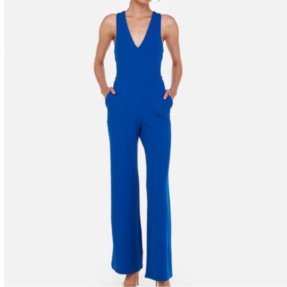 Express Royal Blue Criss Cross back Sleeveless Jumpsuit - Picture 1 of 12